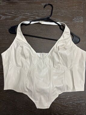 PrettyLittleThing Cream Faux Leather Bustier